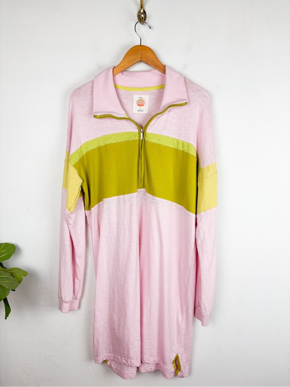 Daily Practice Anthropologie Pink Striped Athleisure Dress Sz M